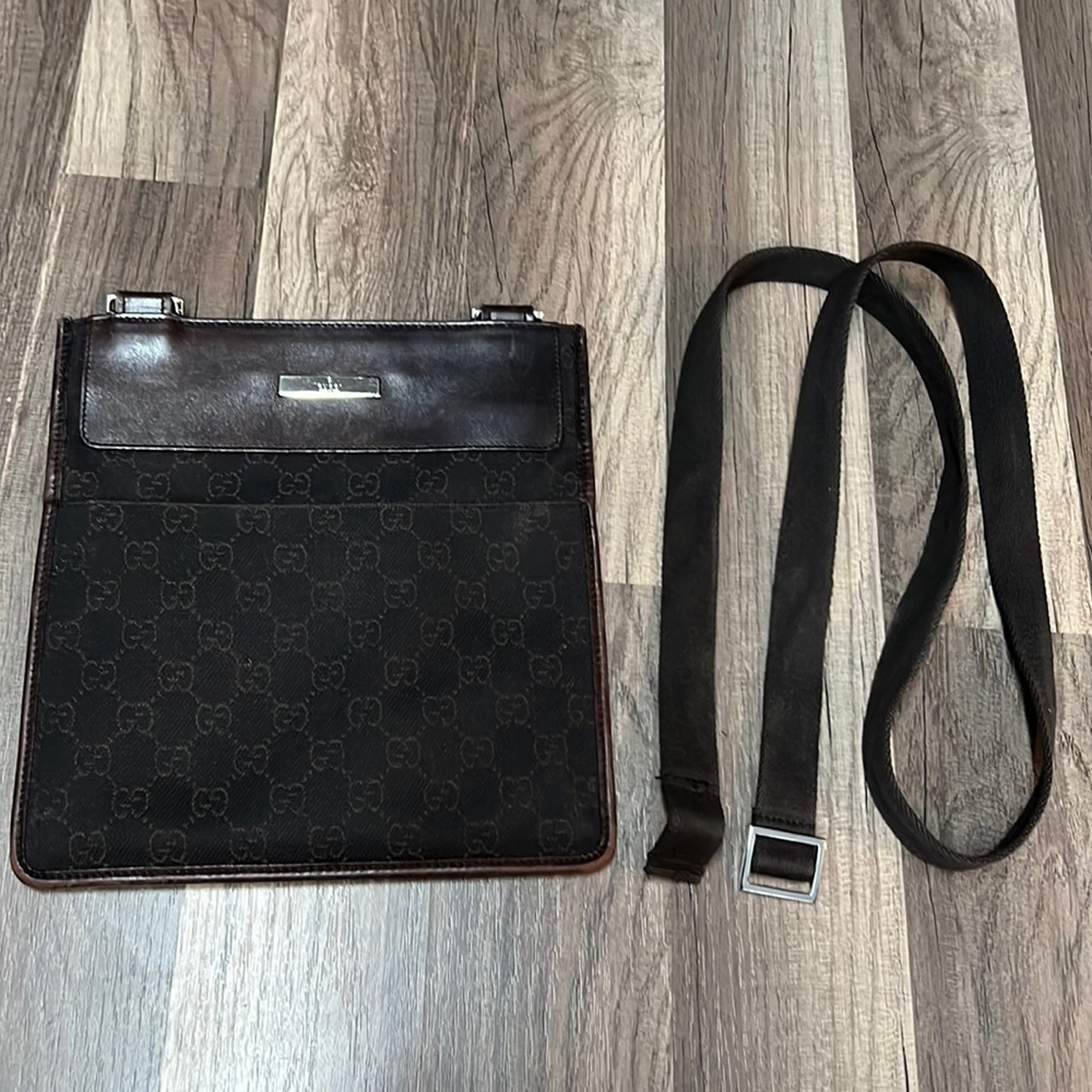 Gucci GG monogram canvas shoulder crossbody bag brown